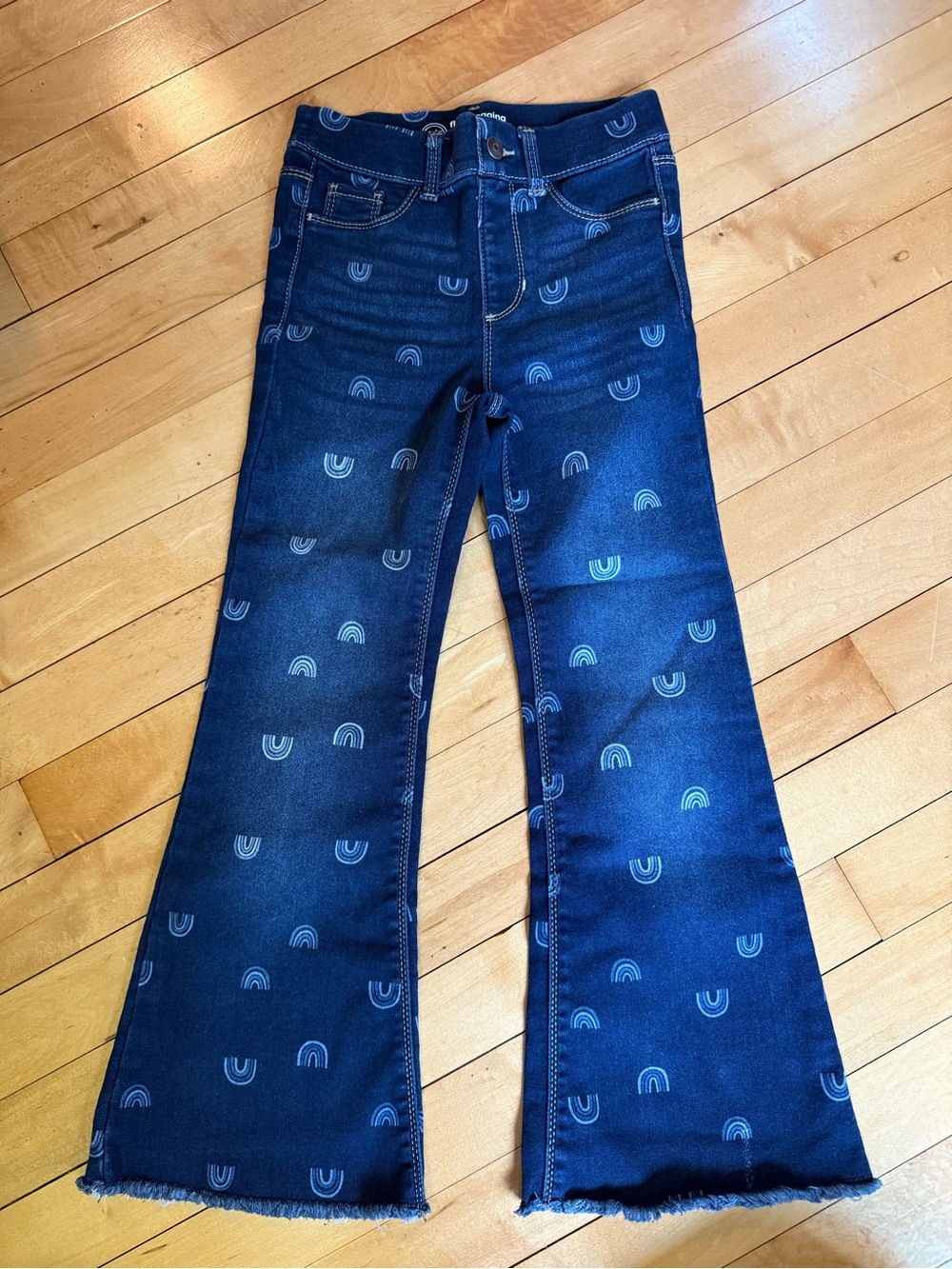 wonder nation Dark Blue Denim Flare Jeans with Tiny Rainbow Motif